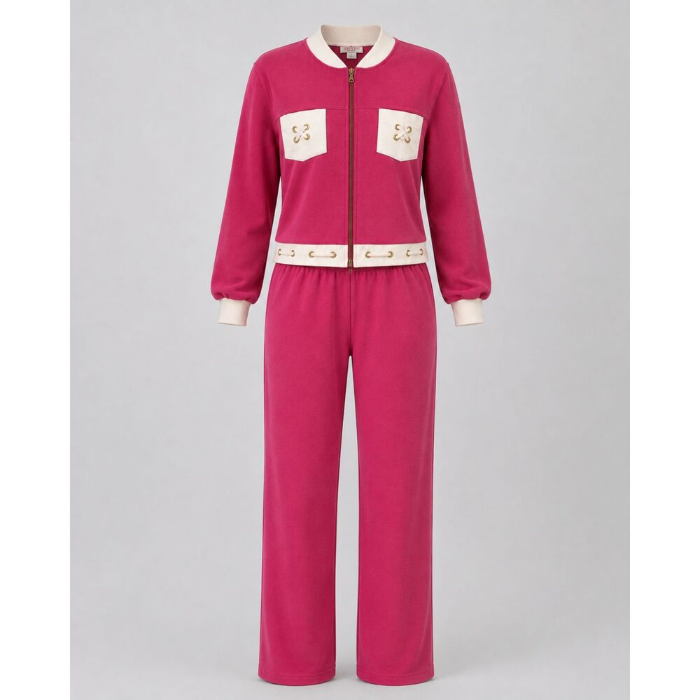 Vintage Adolfo Sport Women’s Medium Pink 2 Piece Zip Jacket Pants Set